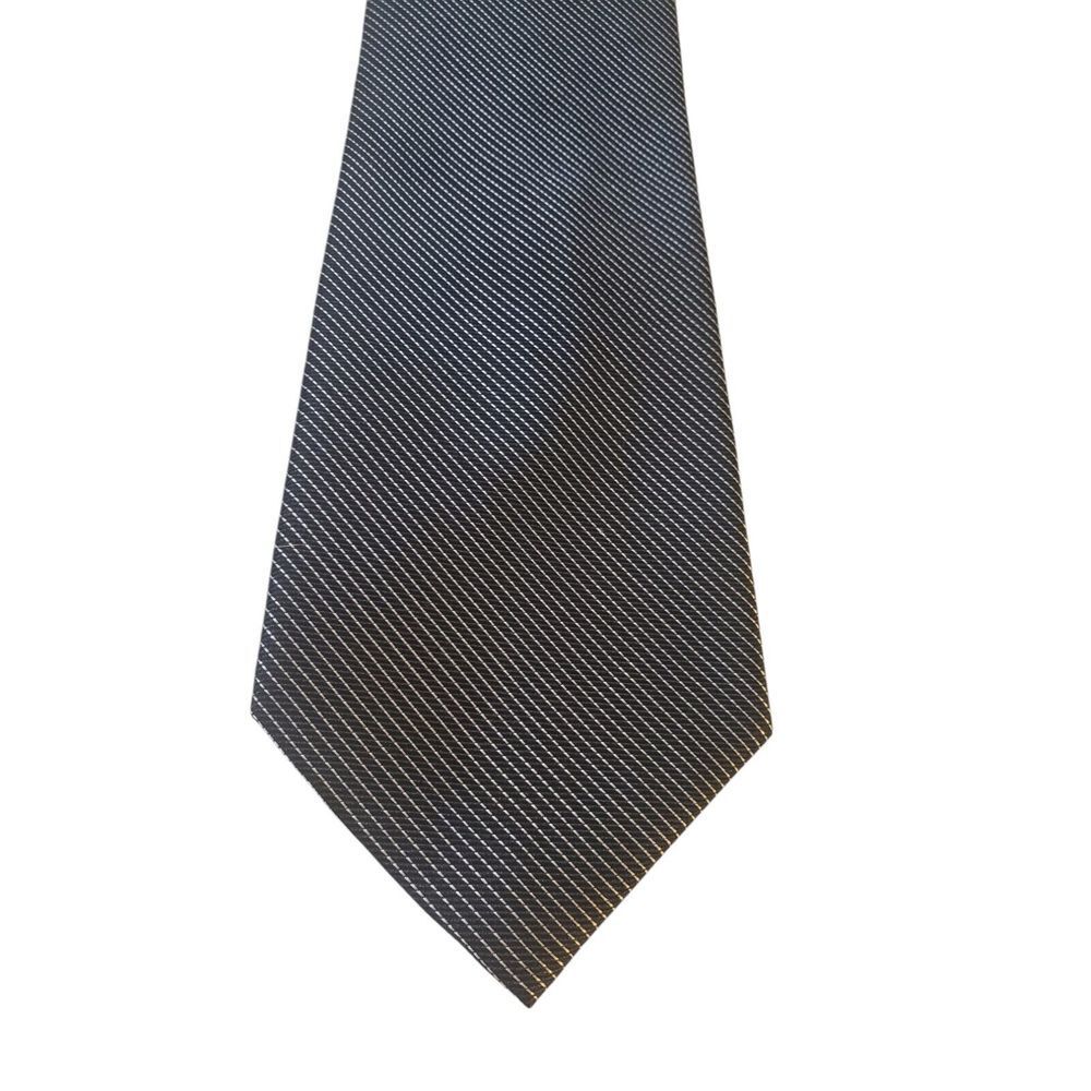Paul Fredrick Mens Tie Necktie‎ Luxury Black Silver Pencil Stripe Office Church